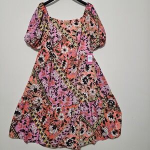 Women's Dress Plus Size 20W Midi Multicolor Floral Print Short New With Tag